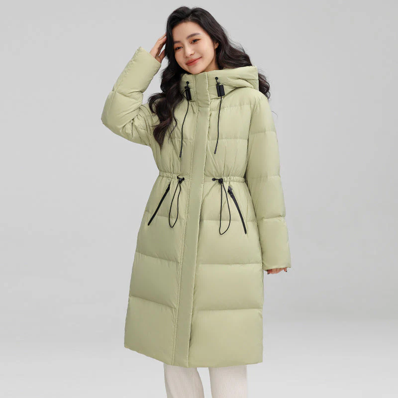 Warm Women’s Down Coat - Drawstring Waist, Hooded, Travel - Image 3