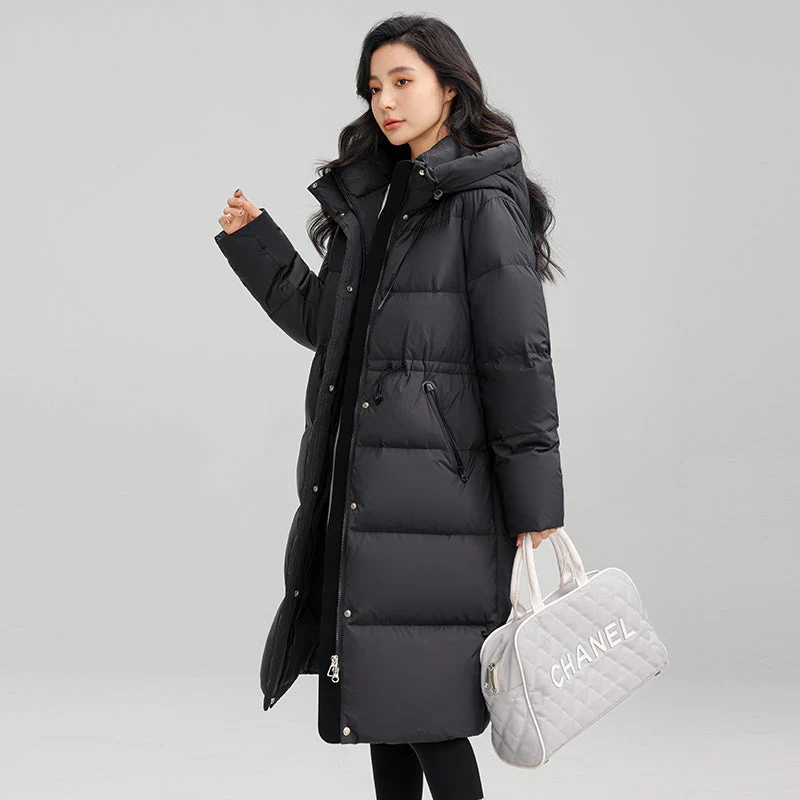 Warm Women’s Down Coat - Drawstring Waist, Hooded, Travel - Image 4