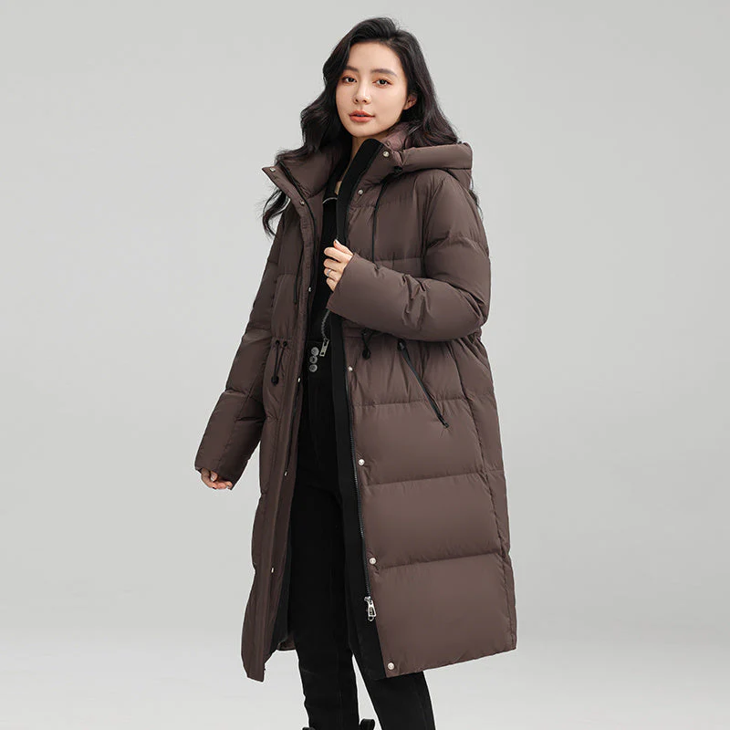Warm Women’s Down Coat - Drawstring Waist, Hooded, Travel - Image 5
