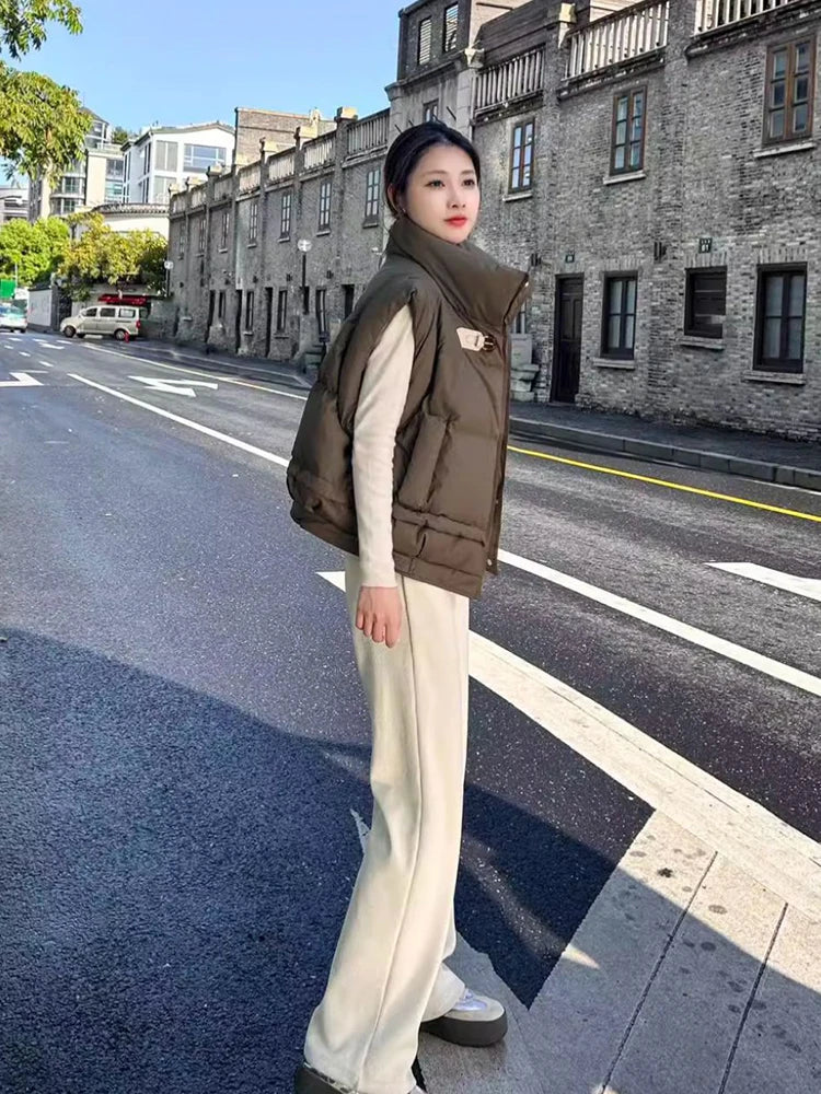 Warm Women’s Down Vest - Cropped Boxy, PU, Winter Layering - Image 18