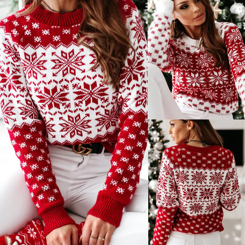 Warm Women’s Holiday Sweater - Crew Neck Knit, Festive Wear - Image 3