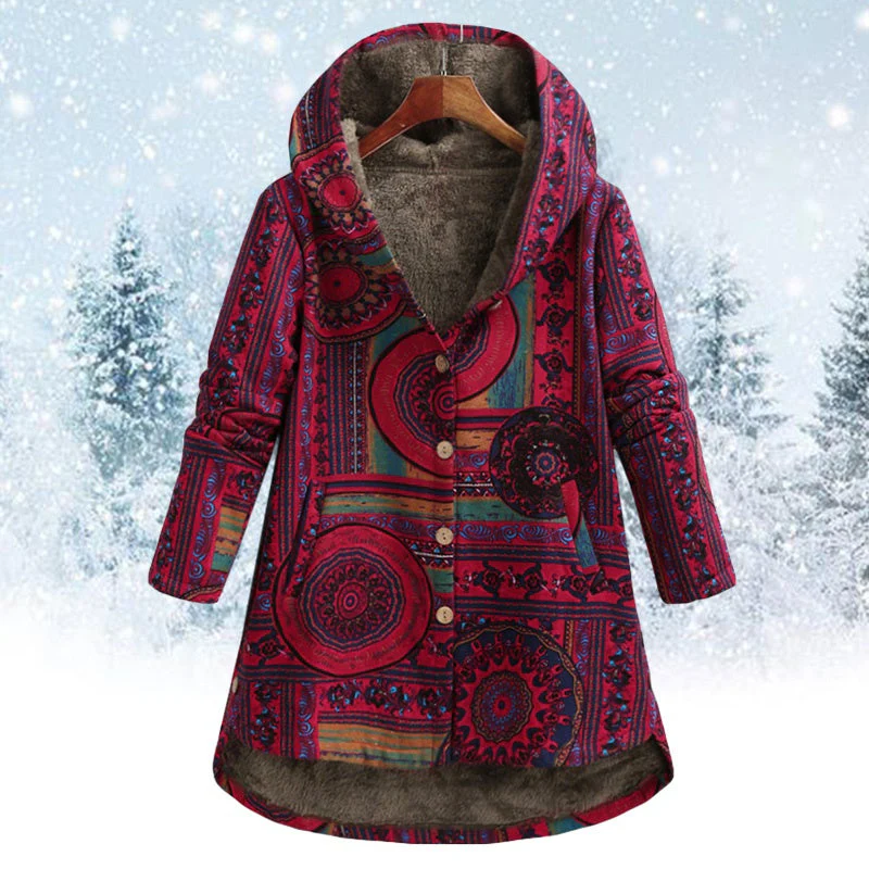 Warm Women's Hooded Pullover - A Line Boho Coat, Faux Fur - Image 4