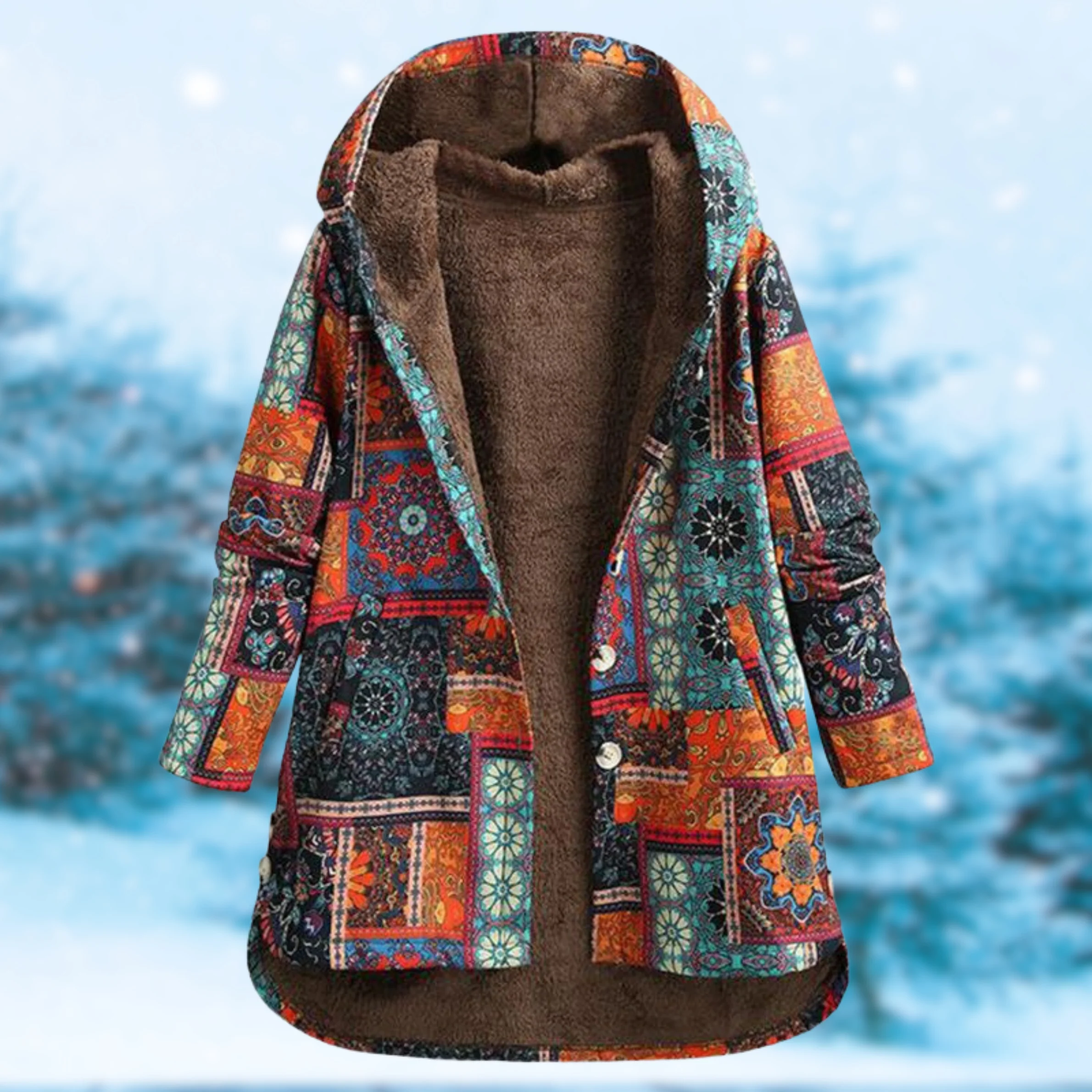 Warm Women's Hooded Pullover - A Line Boho Coat, Faux Fur - Image 5