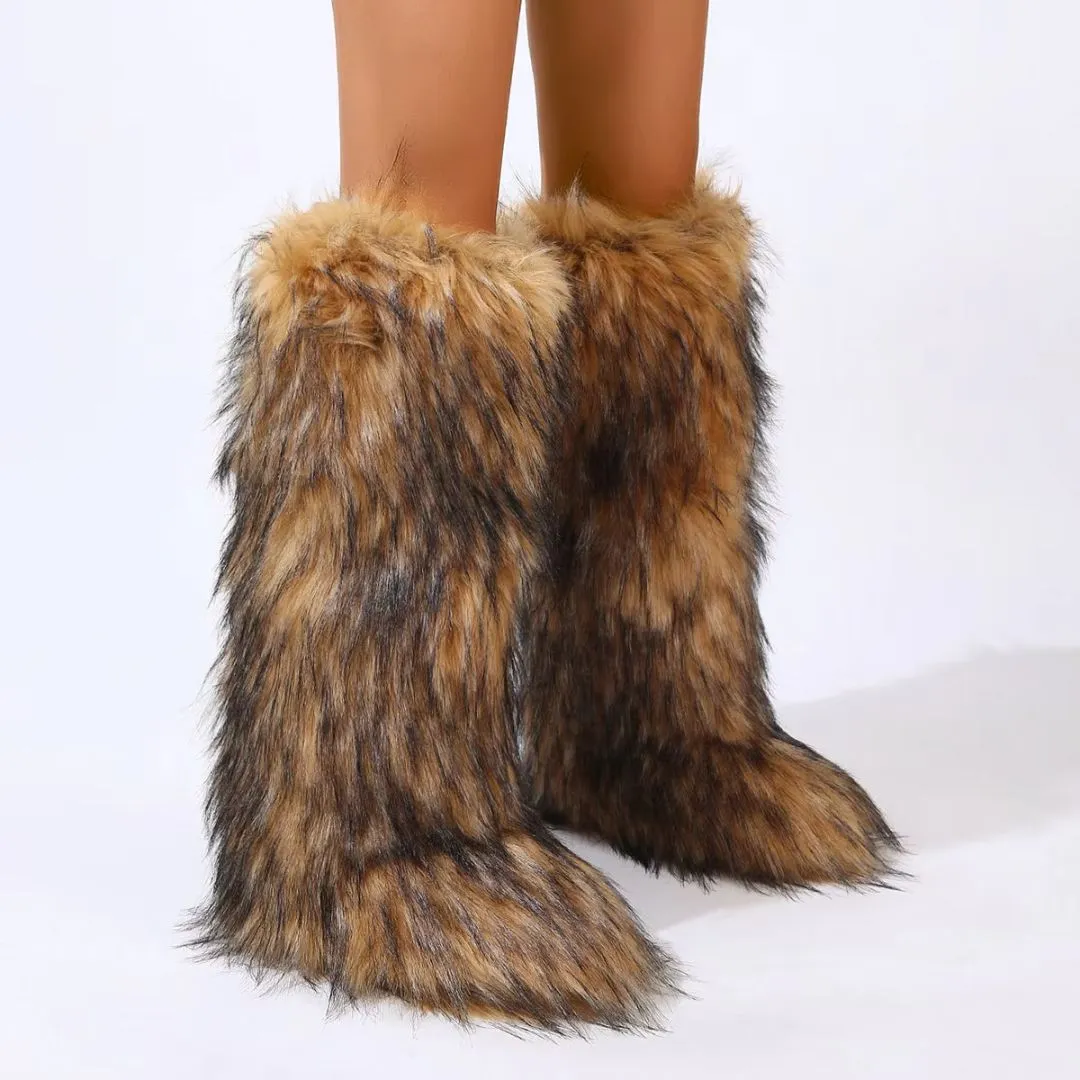 Warm Women's Knee High Boots - Flared Shaft, Faux Fur - Image 3