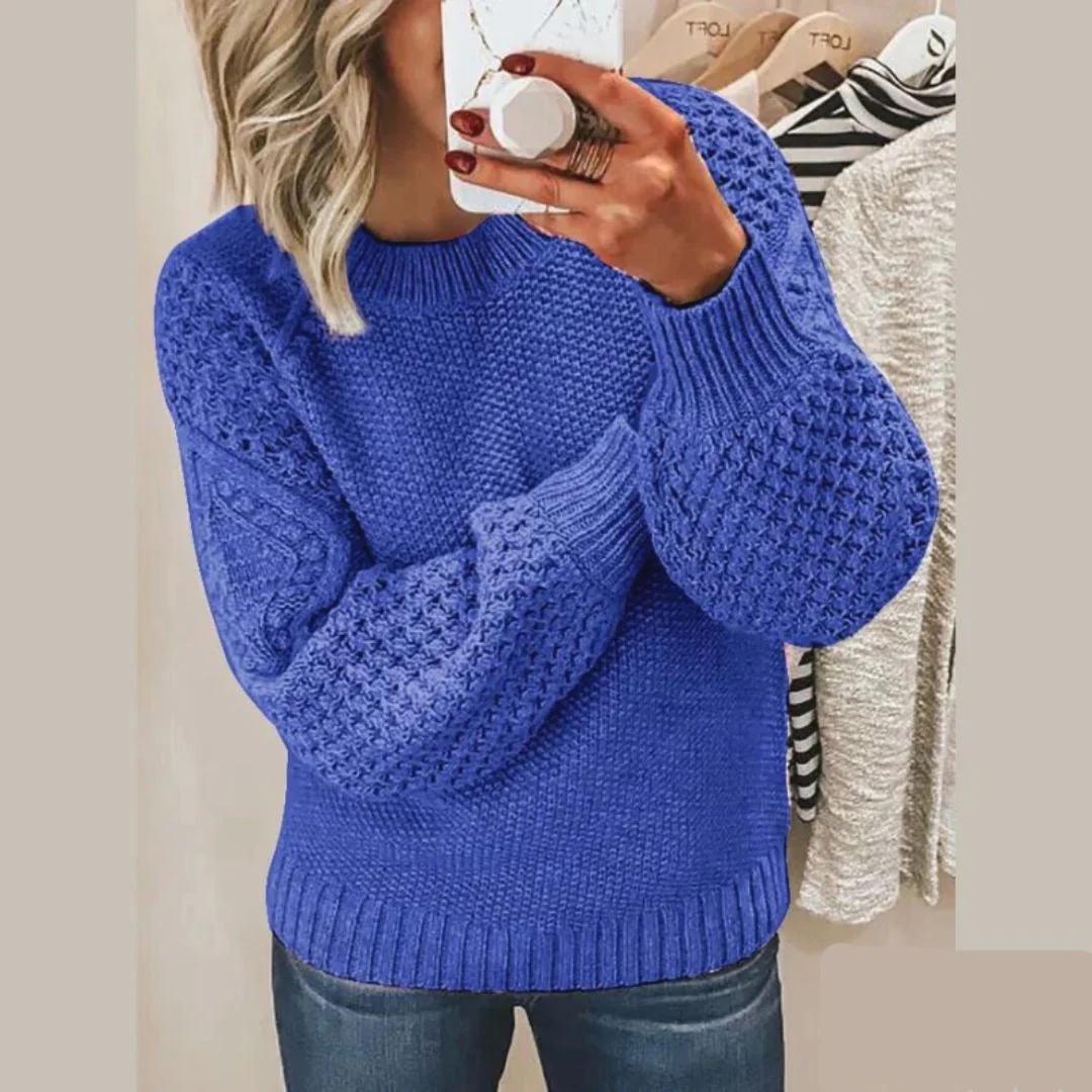 Warm Women's Knit Sweater - Crew Neck, Relaxed Boxy Fit