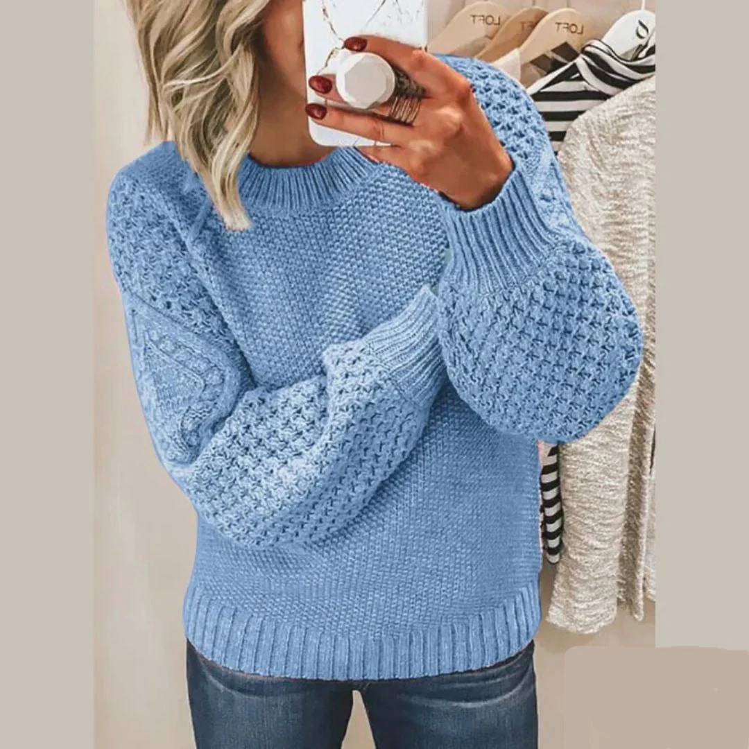 Warm Women's Knit Sweater - Crew Neck, Relaxed Boxy Fit - Image 2