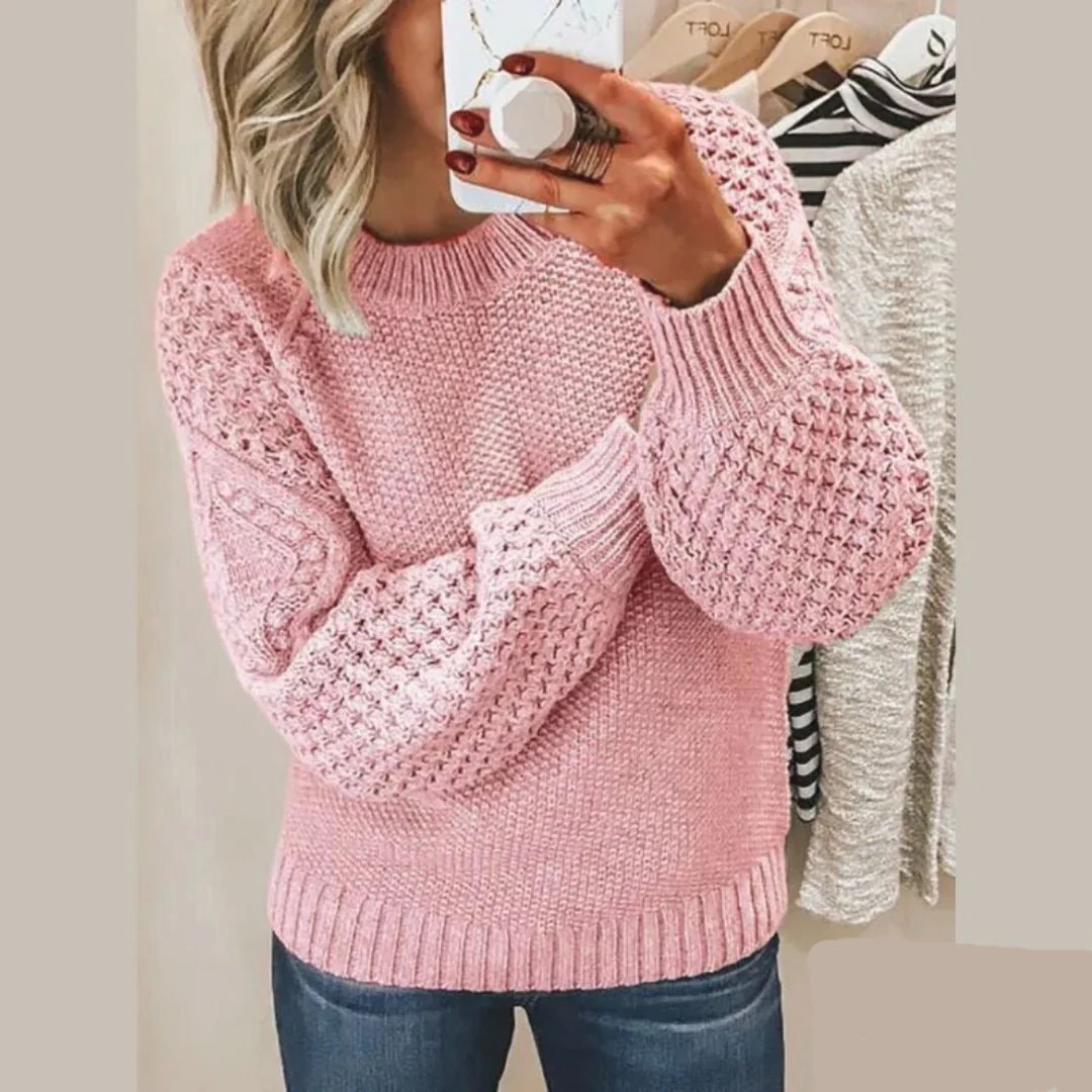 Warm Women's Knit Sweater - Crew Neck, Relaxed Boxy Fit - Image 4