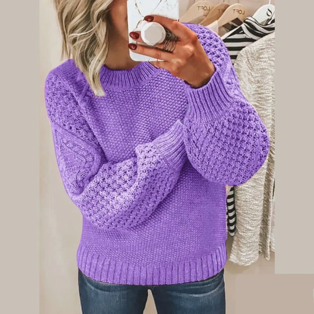 Warm Women's Knit Sweater - Crew Neck, Relaxed Boxy Fit - Image 5