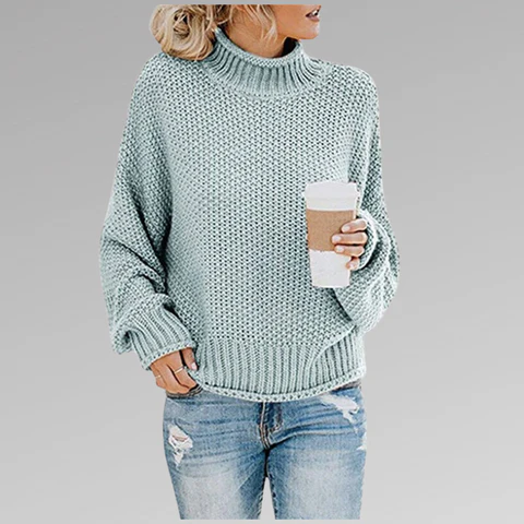 Warm Women's Knit Sweater - Drop Shoulder, Cropped, Winter