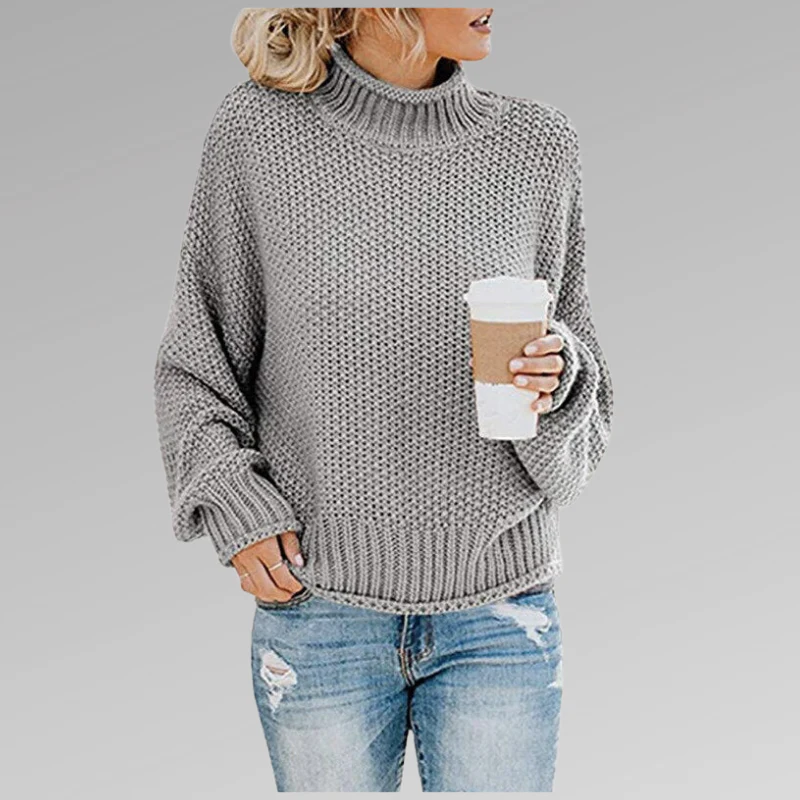 Warm Women's Knit Sweater - Drop Shoulder, Cropped, Winter - Image 4