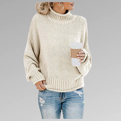 Warm Women's Knit Sweater - Drop Shoulder, Cropped, Winter - Image 5