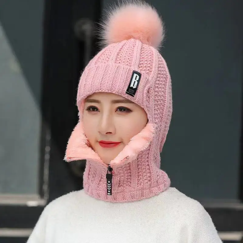 Warm Women's Knitted Balaclava - Ribbed Cotton Blend - Image 3