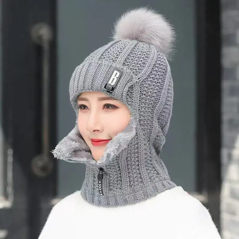 Warm Women's Knitted Balaclava - Ribbed Cotton Blend - Image 5