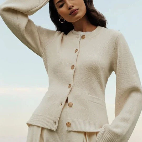 Warm Women's Knitted Cardigan - Cropped Wool Blend, Autumn - Image 2