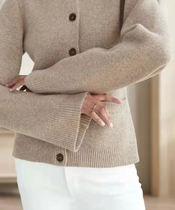 Warm Women's Knitted Cardigan - Cropped Wool Blend, Autumn - Image 6