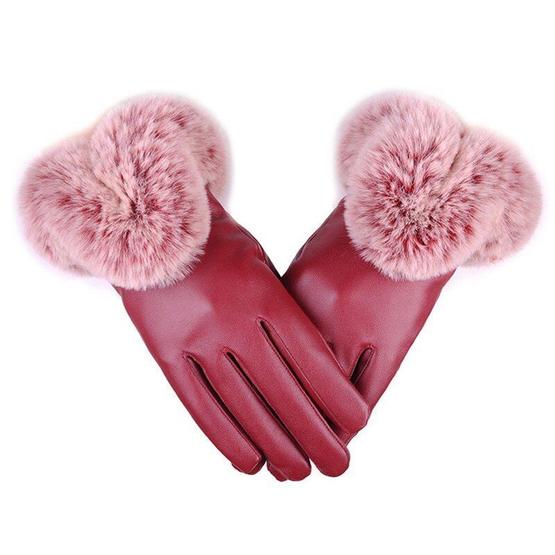 Warm Women's Leather Gloves - Faux Fur Cuff, Touchscreen - Image 9
