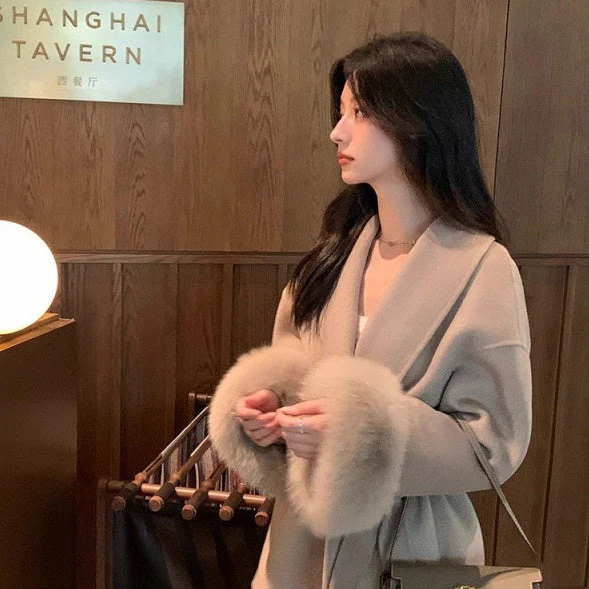 Warm Women’s Long Coat - Shawl Collar, Wool, For Winter - Image 7