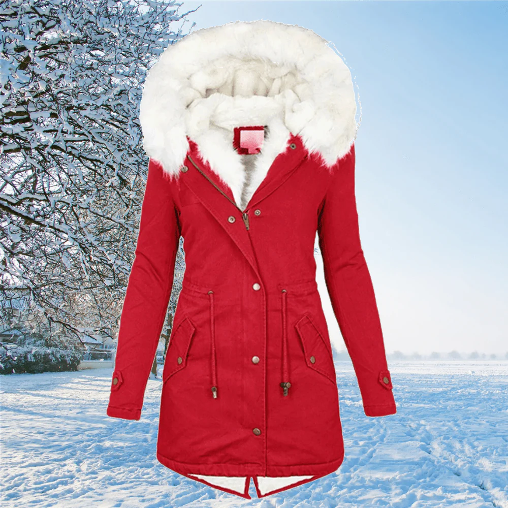 Warm Women’s Parka - Mid Thigh Tailored, Faux Fur, Winter - Image 6