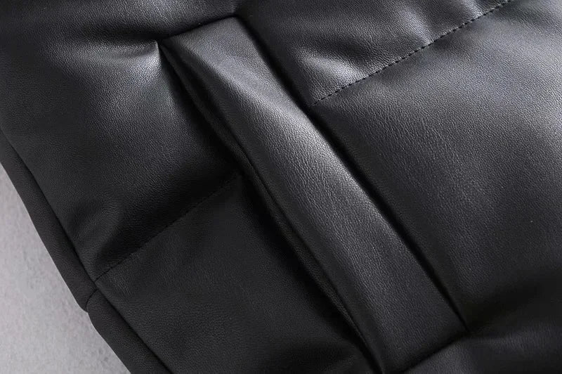 Warm Women’s PU Leather Vest - Padded Short, For Winter - Image 11