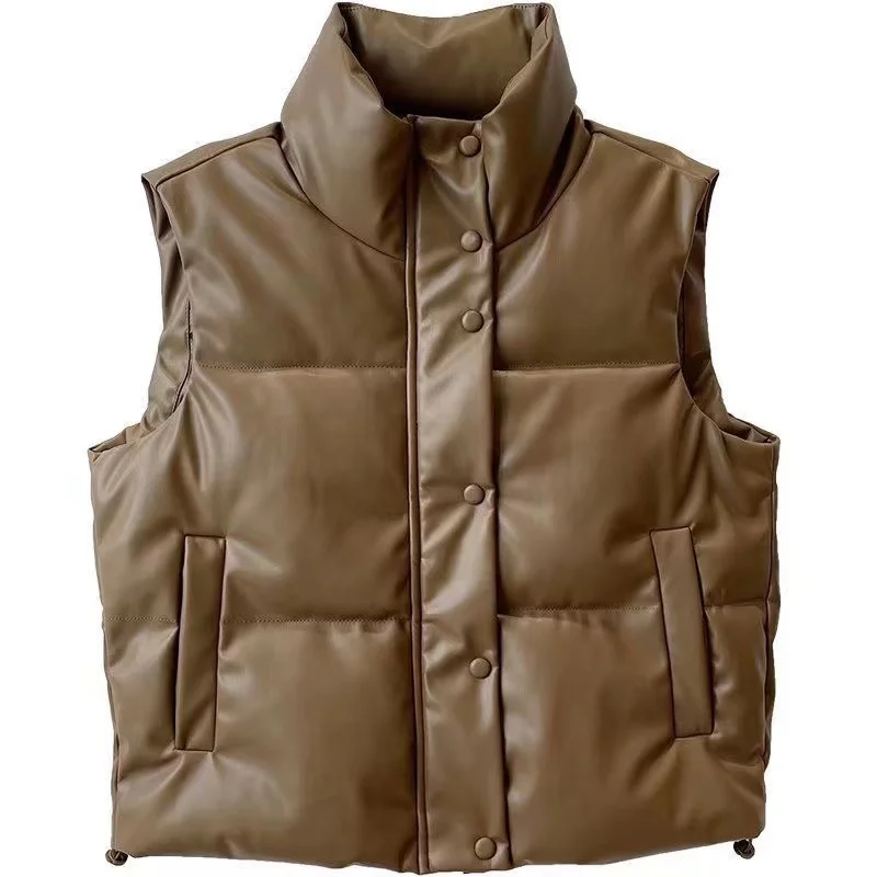 Warm Women’s PU Leather Vest - Padded Short, For Winter - Image 15