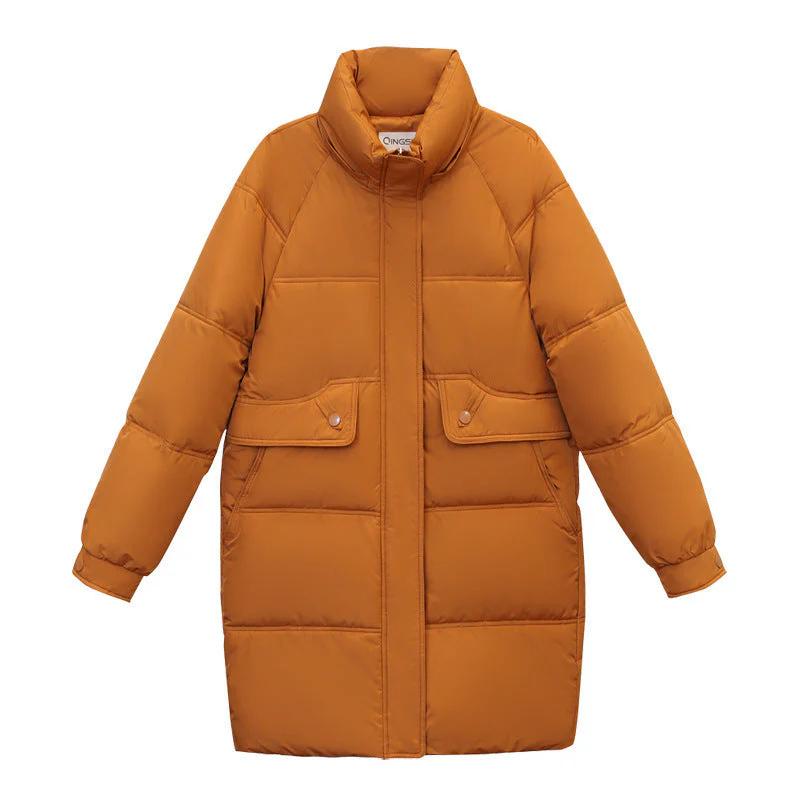 Warm Women's Puffer Coat - Boxy Mid-Thigh, Down Cotton - Image 5