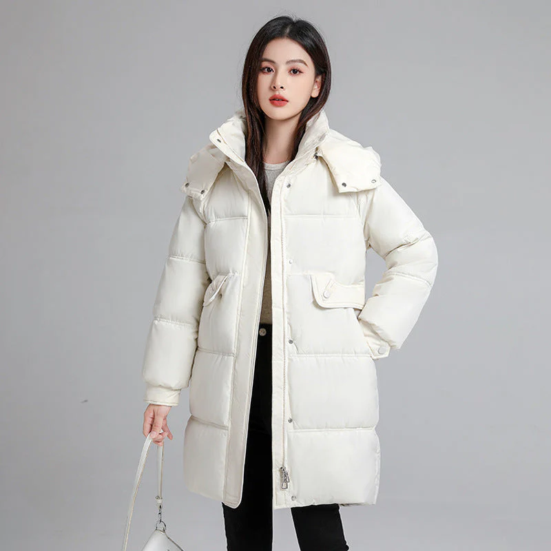 Warm Women's Puffer Coat - Boxy Mid-Thigh, Down Cotton - Image 6
