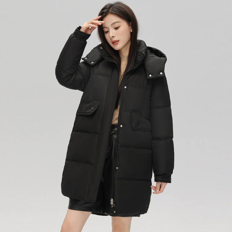 Warm Women's Puffer Coat - Boxy Mid-Thigh, Down Cotton - Image 7