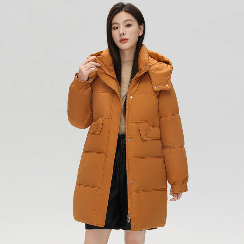 Warm Women's Puffer Coat - Boxy Mid-Thigh, Down Cotton - Image 8
