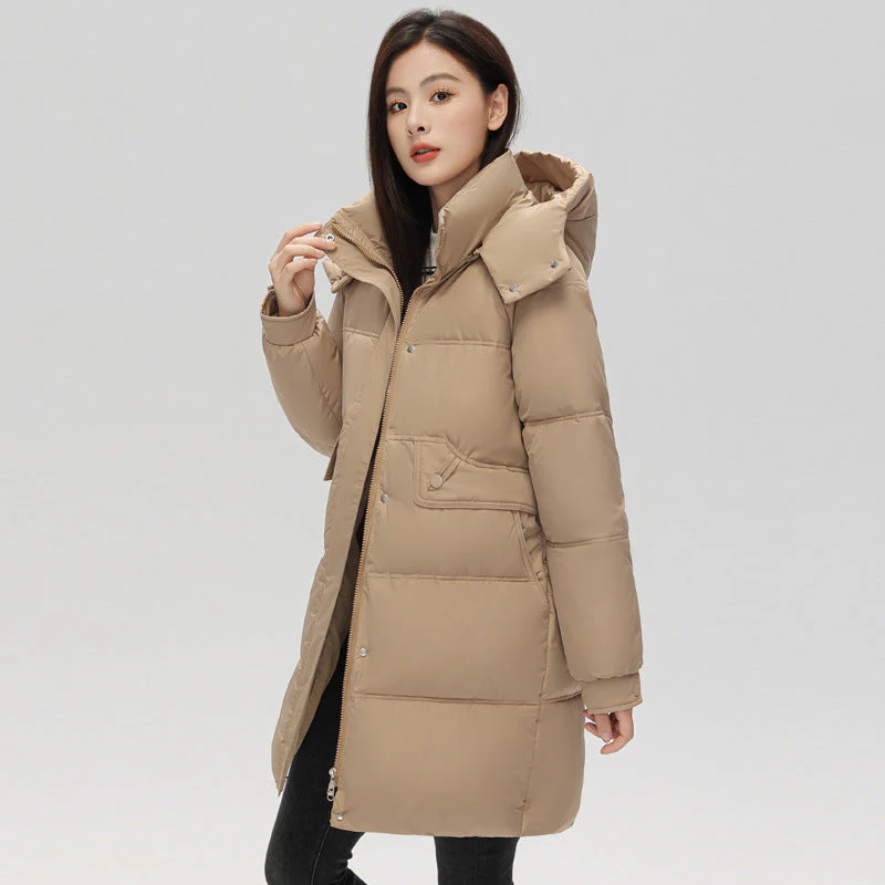 Warm Women's Puffer Coat - Boxy Mid-Thigh, Down Cotton - Image 9