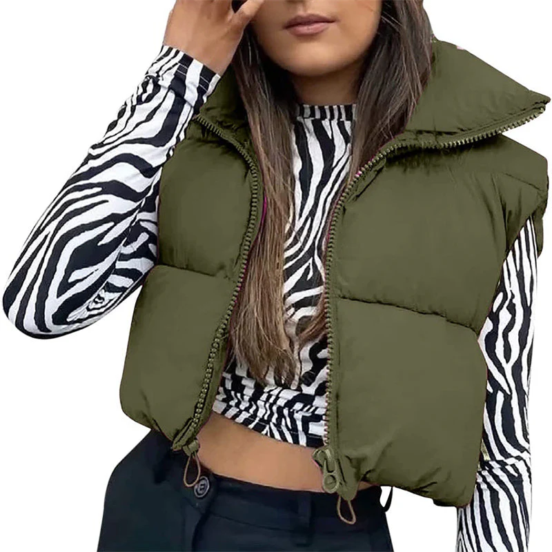Warm Women’s Puffer Vest - Cropped Boxy, Polyester, Winter - Image 23