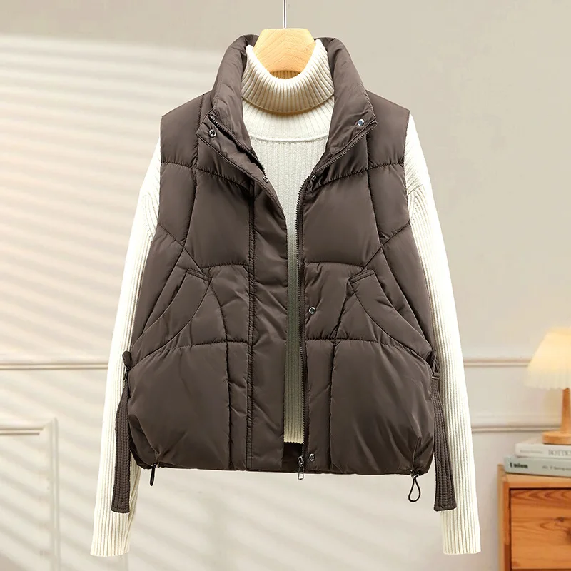Warm Women's Puffer Vest - Quilted High Collar, Polyester - Image 10