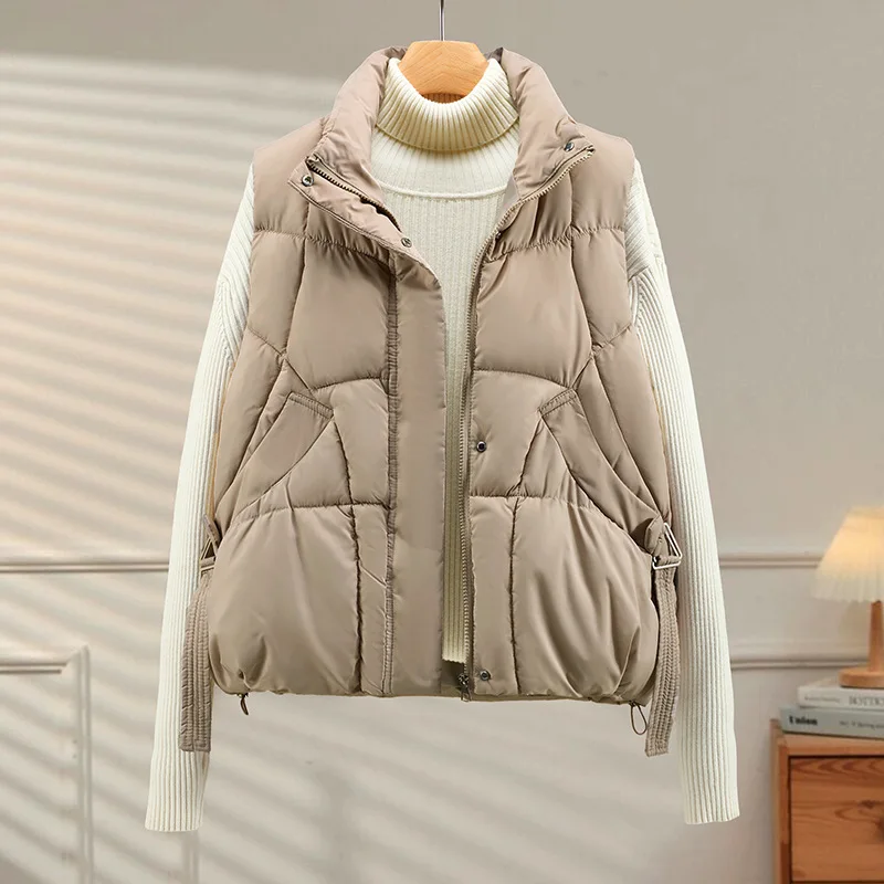 Warm Women's Puffer Vest - Quilted High Collar, Polyester - Image 6
