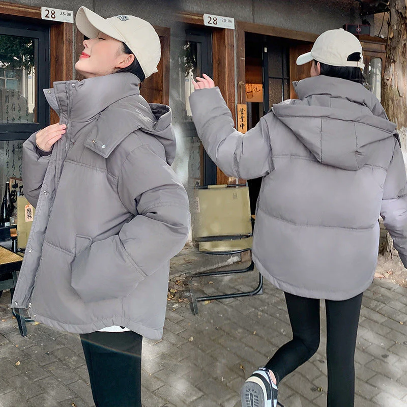 Warm Women’s Short Puffer Jacket - Loose Cotton Hooded - Image 3