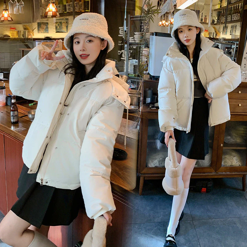 Warm Women’s Short Puffer Jacket - Loose Cotton Hooded - Image 4