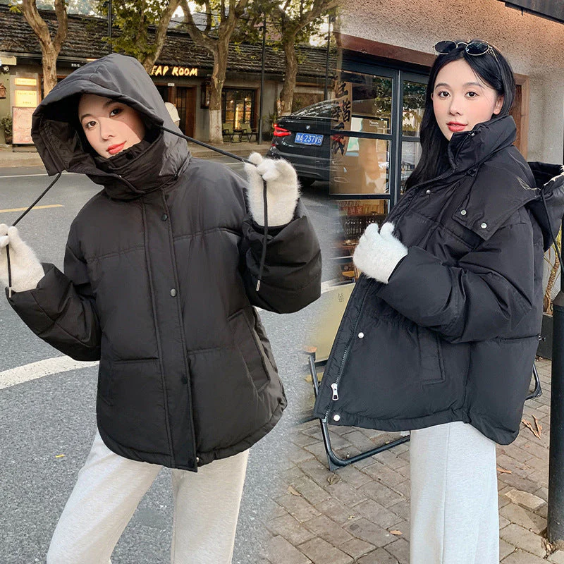 Warm Women’s Short Puffer Jacket - Loose Cotton Hooded - Image 5