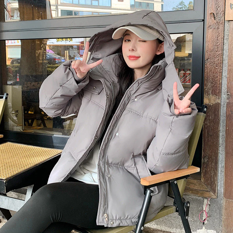 Warm Women’s Short Puffer Jacket - Loose Cotton Hooded - Image 9
