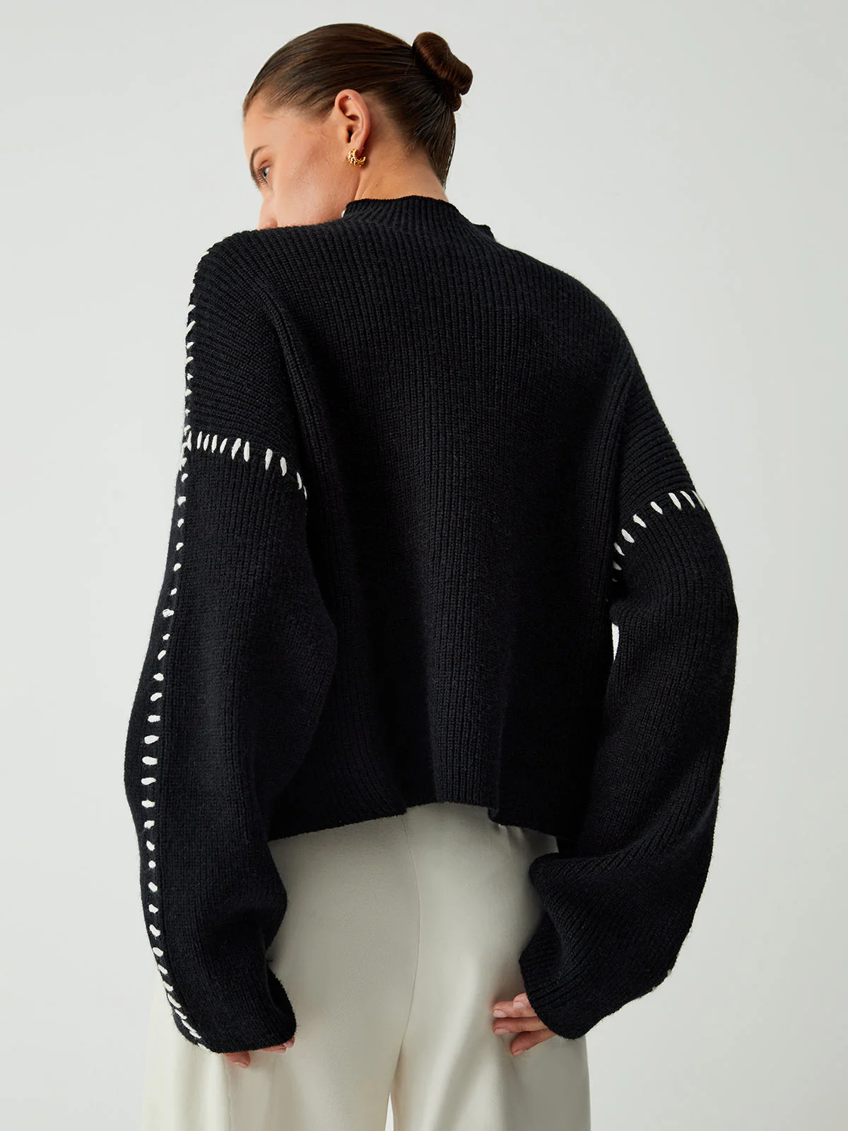 Warm Women’s Sweater - Boxy Crewneck, Ribbed Knit, Layering - Image 2