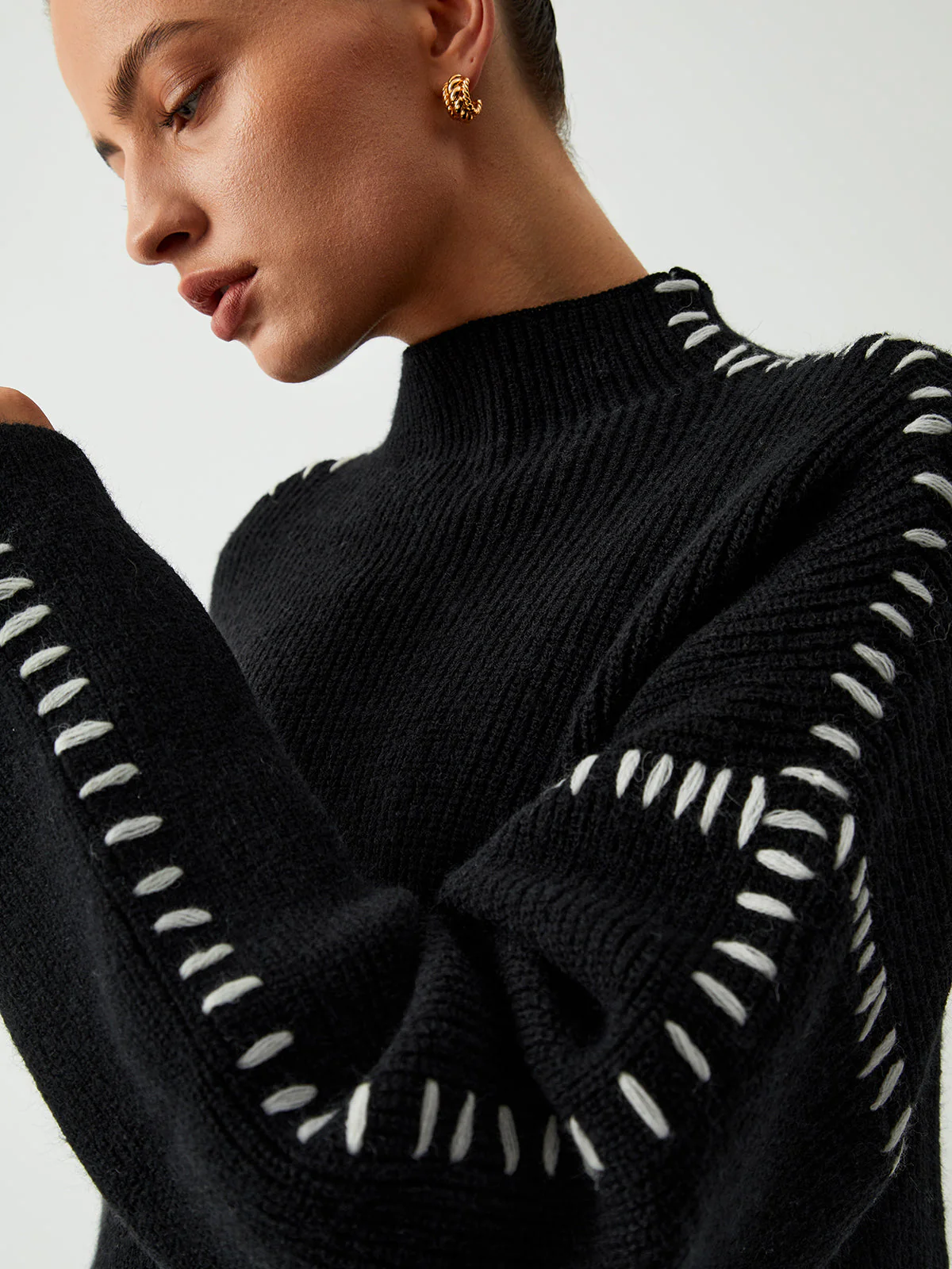 Warm Women’s Sweater - Boxy Crewneck, Ribbed Knit, Layering - Image 5