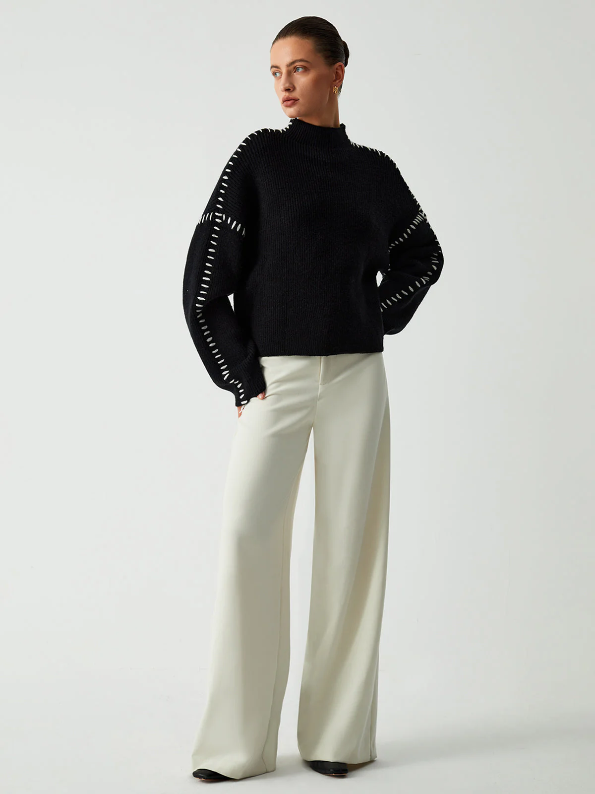 Warm Women’s Sweater - Boxy Crewneck, Ribbed Knit, Layering - Image 6