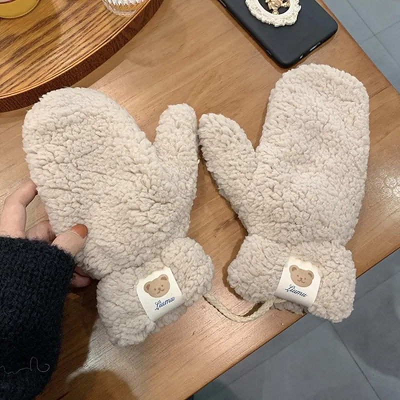 Warm Women’s Teddy Mittens - Chunky Sherpa Plush, Winter - Image 4