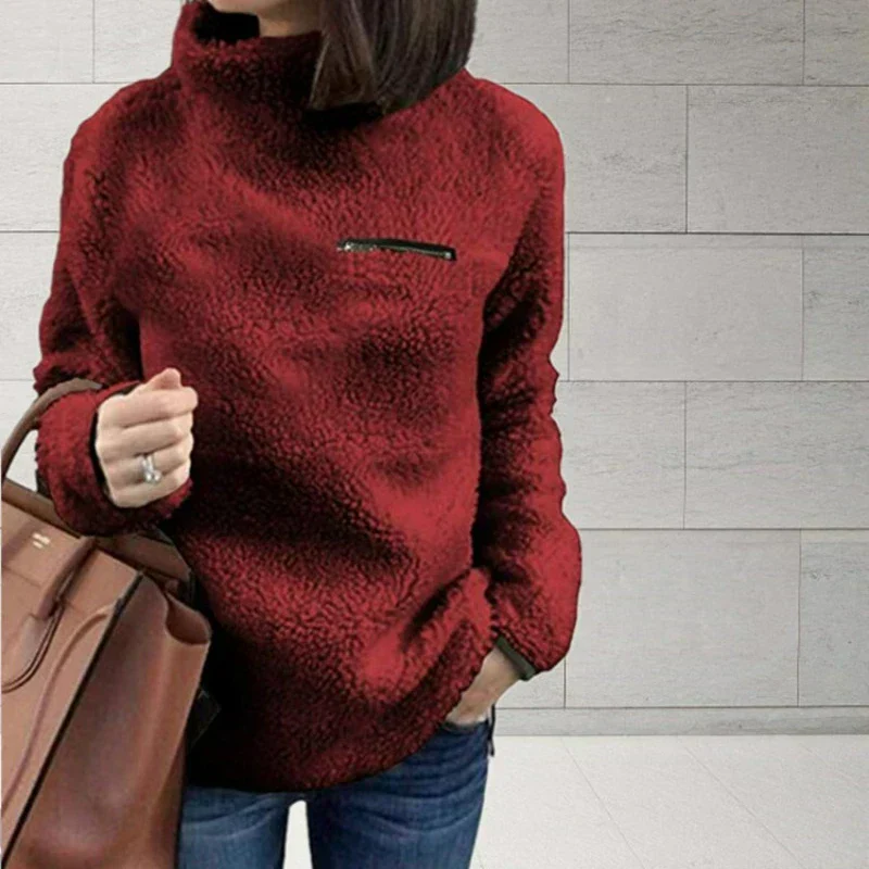 Warm Women's Turtleneck Pullover - Relaxed Sherpa Layering - Image 4