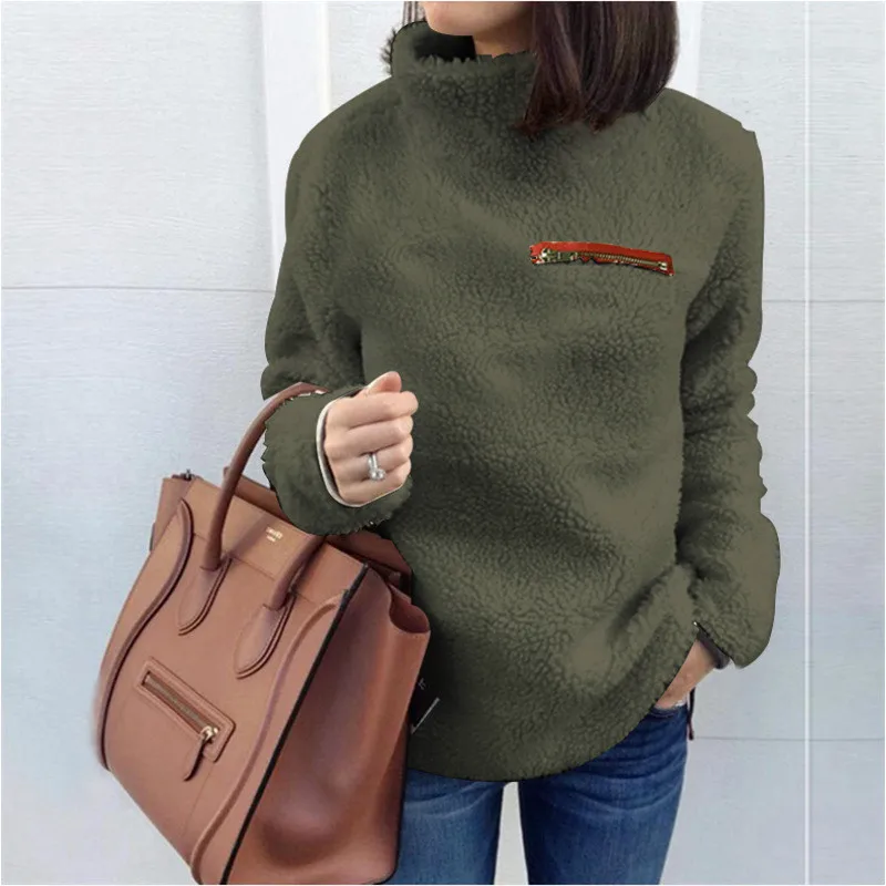 Warm Women's Turtleneck Pullover - Relaxed Sherpa Layering - Image 5