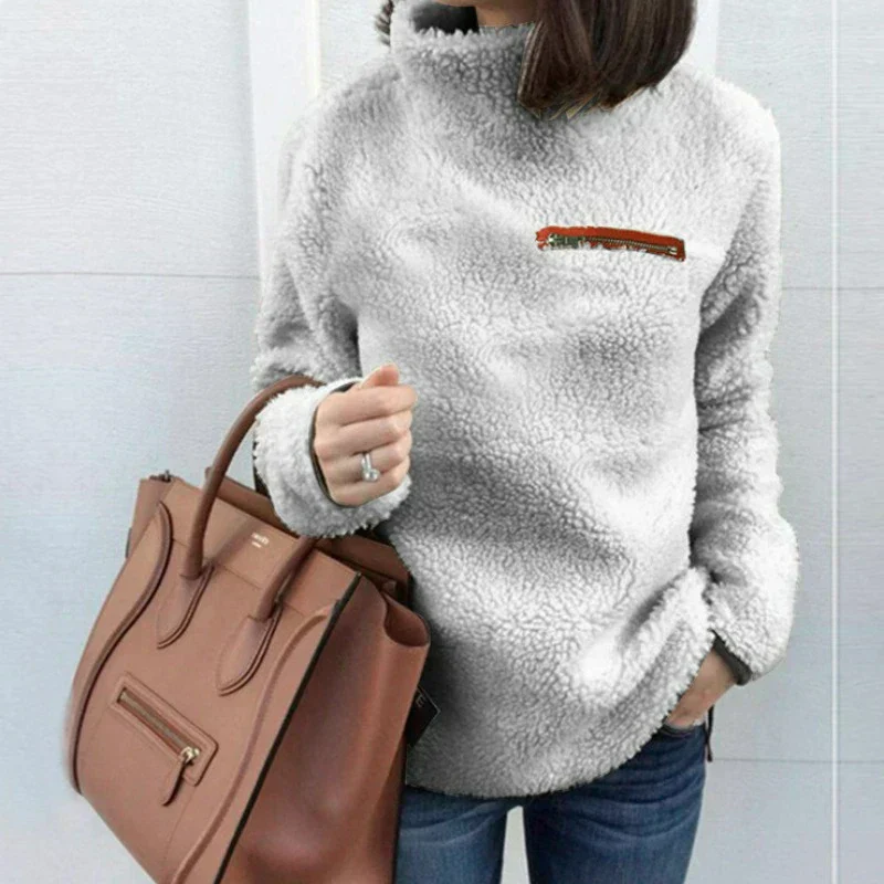 Warm Women's Turtleneck Pullover - Relaxed Sherpa Layering - Image 6