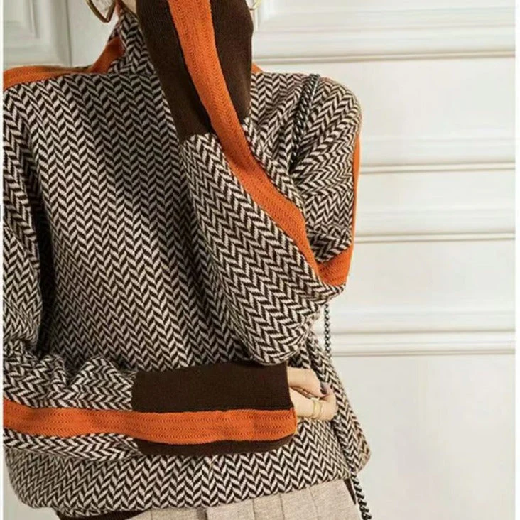 Warm Women's Turtleneck Sweater - Chevron Knit, Layering - Image 3