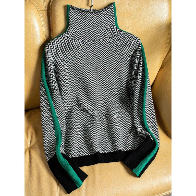 Warm Women's Turtleneck Sweater - Chevron Knit, Layering - Image 6