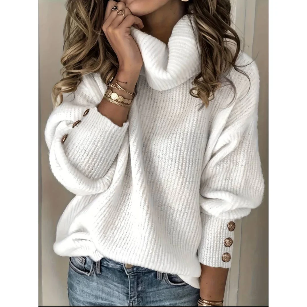 Warm Women’s Turtleneck Sweater – Relaxed Ribbed, Winter