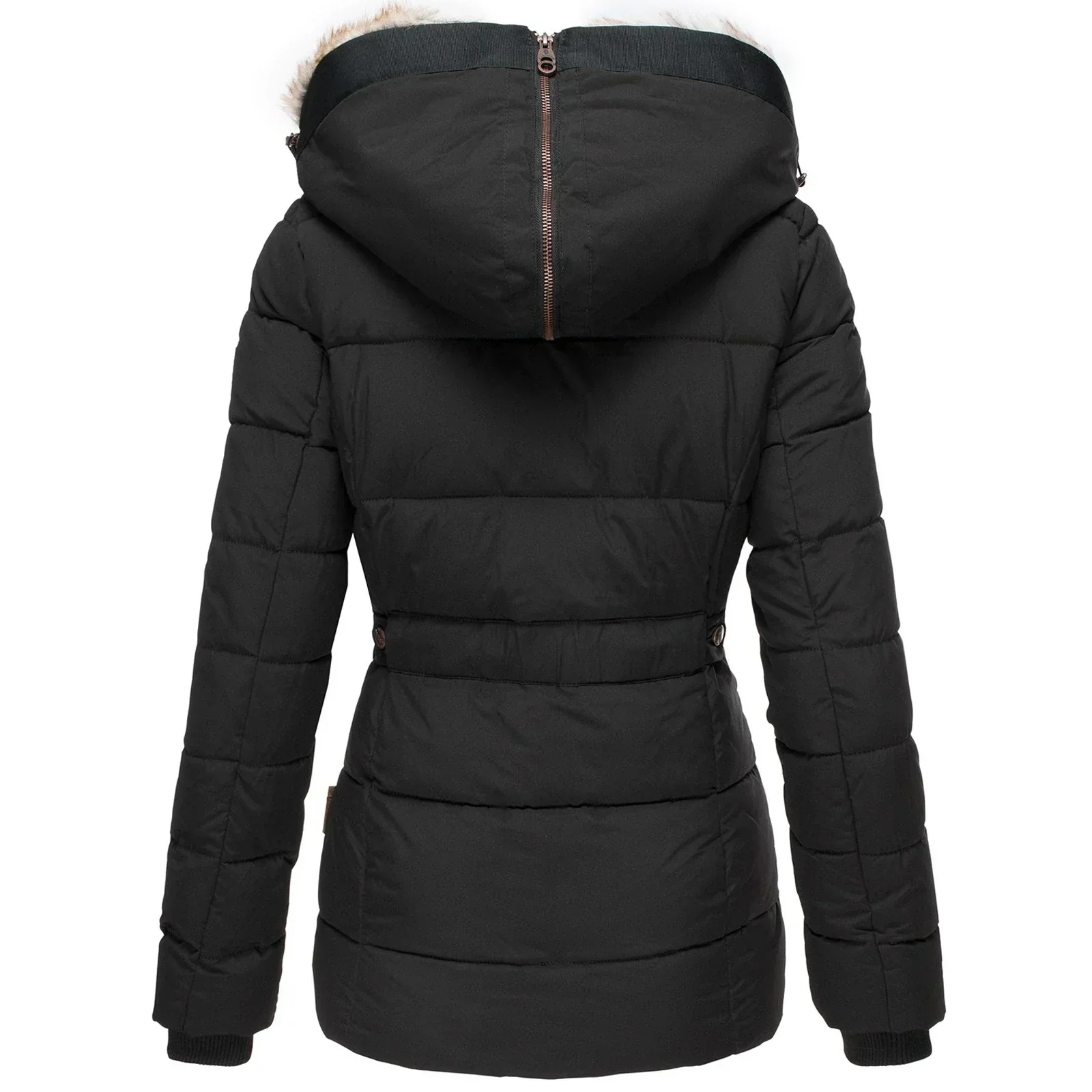 Warm Women’s Winter Coat - Quilted Midlength, Faux Fur Hood - Image 2