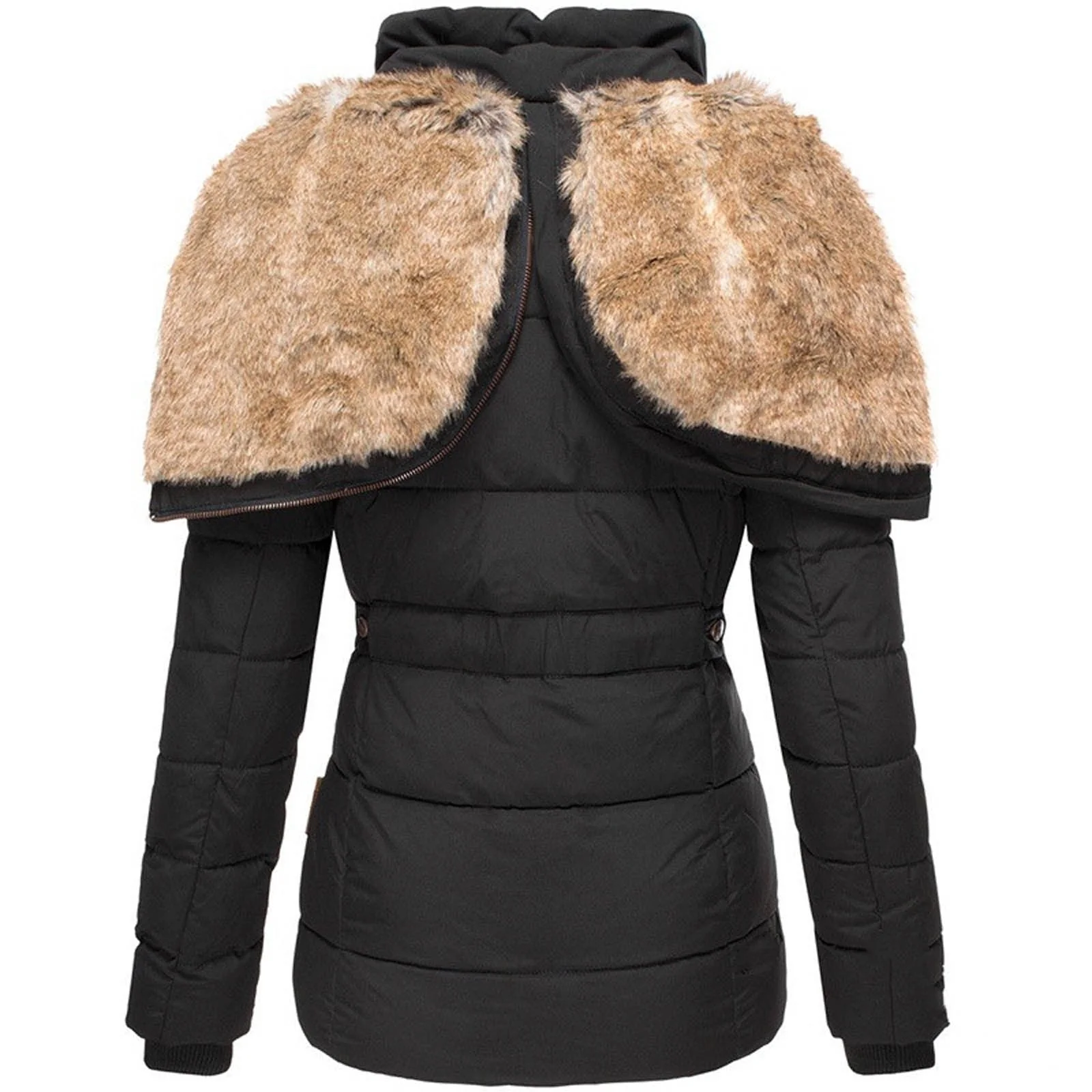 Warm Women’s Winter Coat - Quilted Midlength, Faux Fur Hood - Image 3