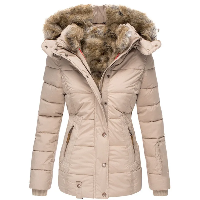 Warm Women’s Winter Coat - Quilted Midlength, Faux Fur Hood - Image 6