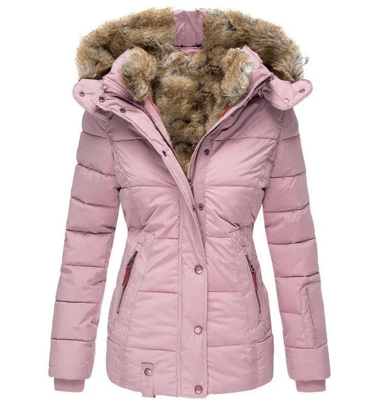 Warm Women’s Winter Coat - Quilted Midlength, Faux Fur Hood - Image 8